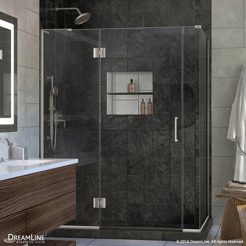 DreamLine Unidoor-X 59 in. W x 30 3/8 in. D x 72 in. H Frameless Hinged Shower Enclosure in Brushed Nickel