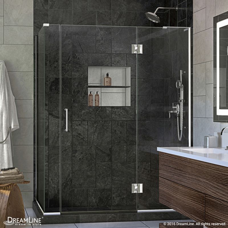 DreamLine Unidoor-X 57 in. W x 34 3/8 in. D x 72 in. H Frameless Hinged Shower Enclosure in Chrome