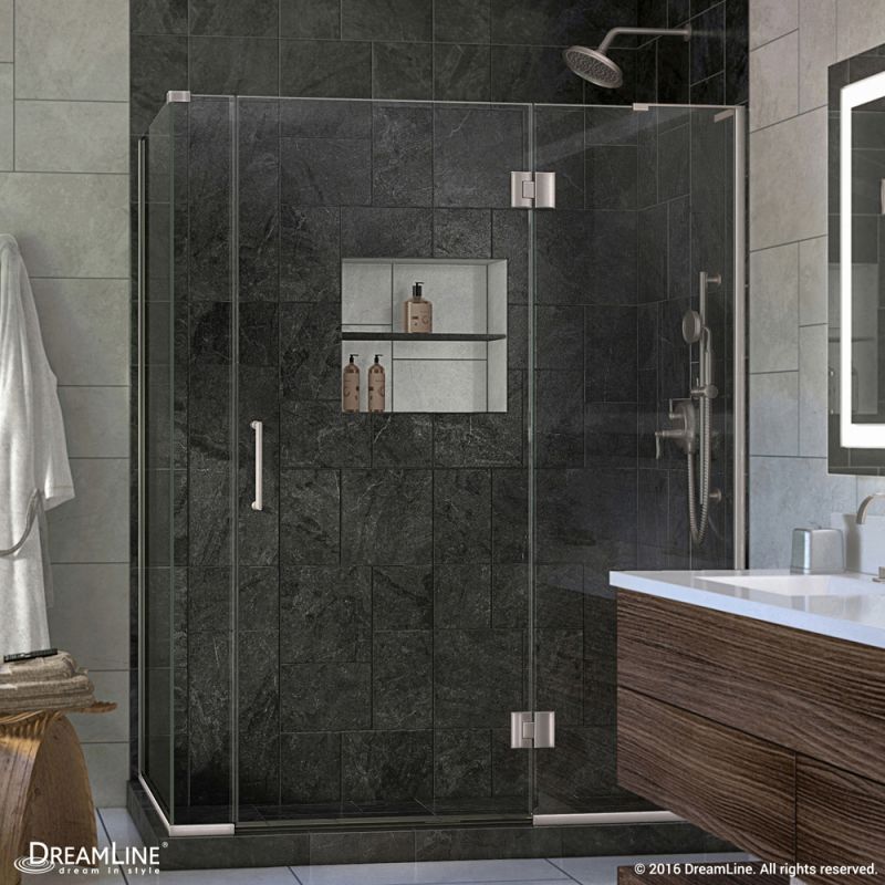 DreamLine Unidoor-X 58 1/2 in. W x 34 3/8 in. D x 72 in. H Frameless Hinged Shower Enclosure in Brushed Nickel