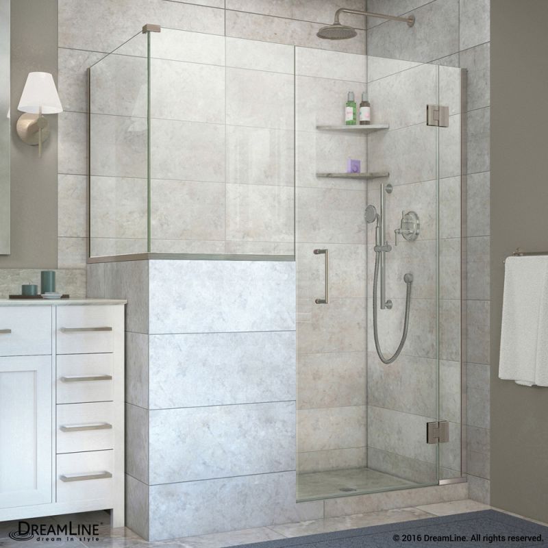 DreamLine Unidoor-X 57 in. W x 30 3/8 in. D x 72 in. H Frameless Hinged Shower Enclosure in Brushed Nickel