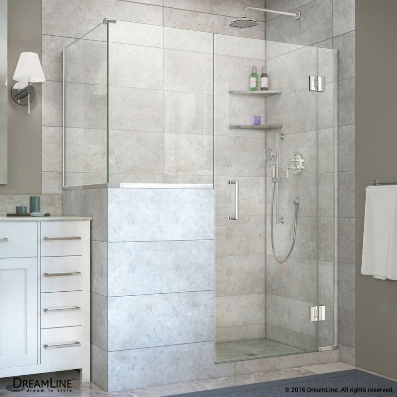 DreamLine Unidoor-X 58 in. W x 36 3/8 in. D x 72 in. H Frameless Hinged Shower Enclosure in Chrome