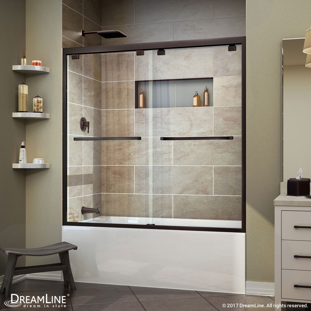 DreamLine Encore 56-60 in. W x 58 in. H Semi-Frameless Bypass Tub Door in Brushed Nickel