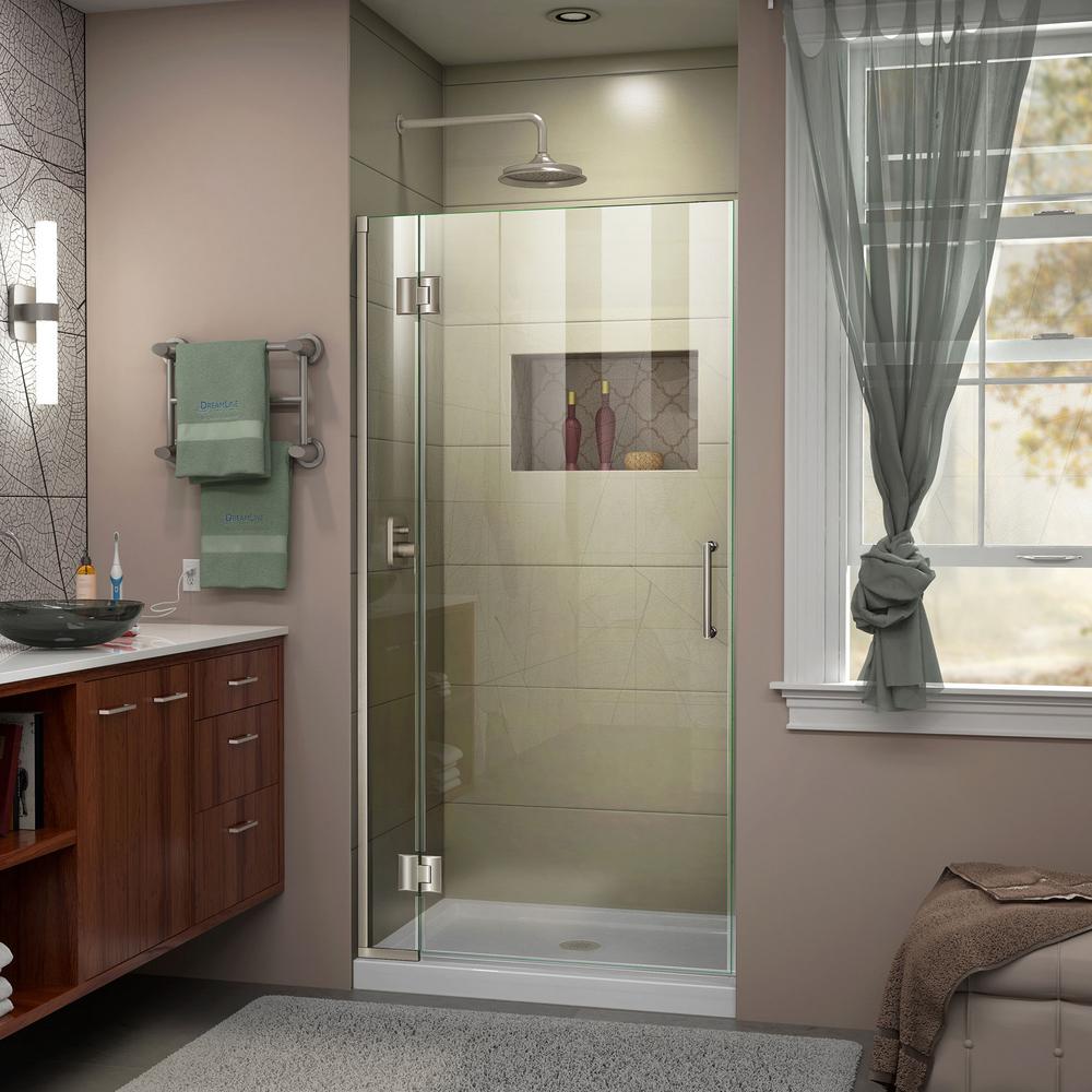 DreamLine Unidoor-X 29 in. W x 72 in. H Frameless Hinged Shower Door in Brushed Nickel