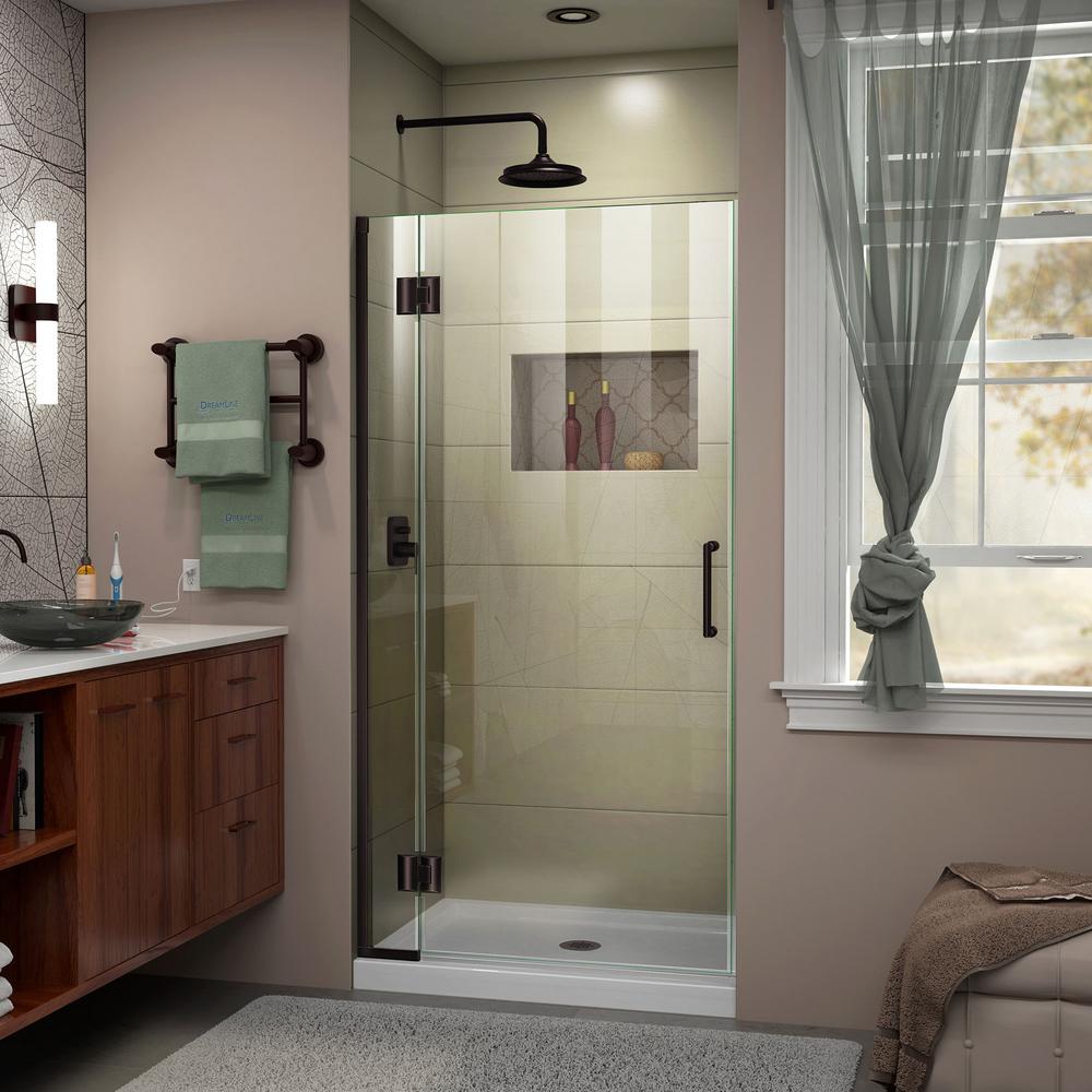 DreamLine Unidoor-X 34 in. W x 72 in. H Frameless Hinged Shower Door in Oil Rubbed Bronze