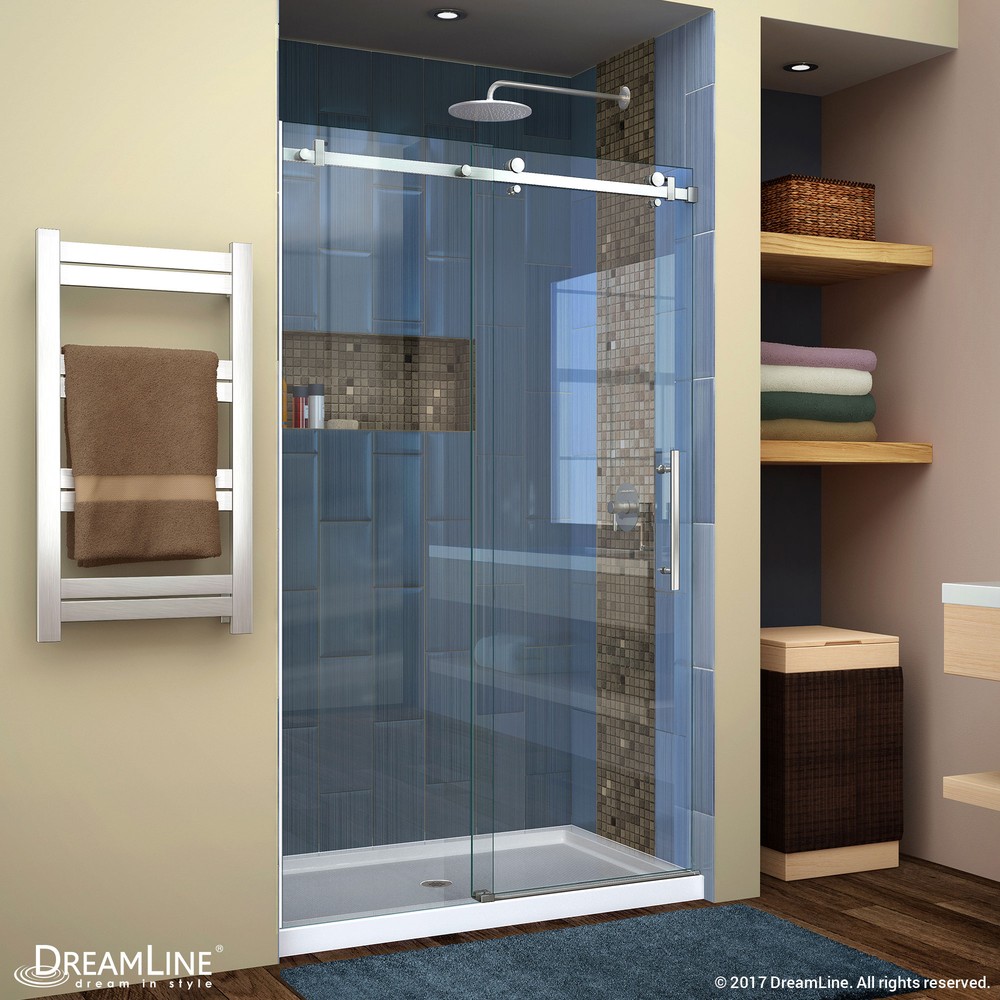 DreamLine Enigma Air 44-48 in. W x 76 in. H Frameless Sliding Shower Door in Polished Stainless Steel