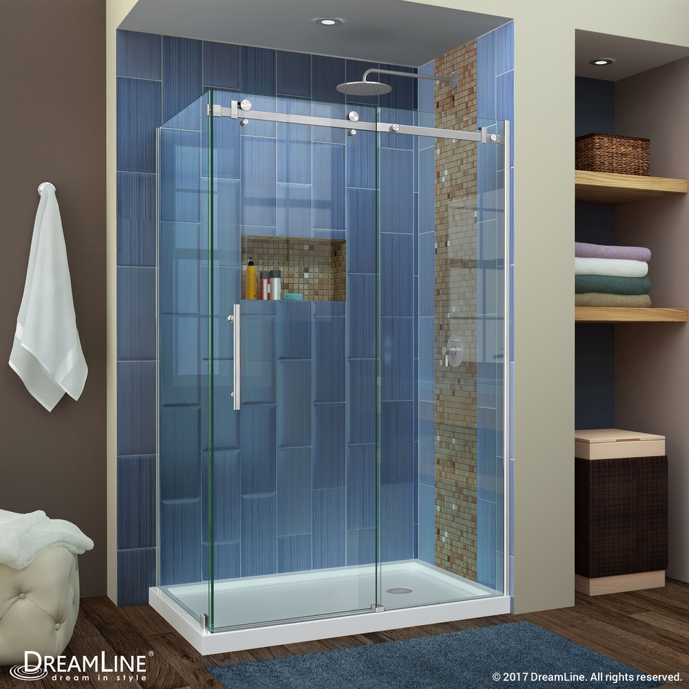 DreamLine Enigma Air 34 3/4 in. D x 48 3/8 in. W x 76 in. H Frameless Sliding Shower Enclosure in Polished Stainless Steel