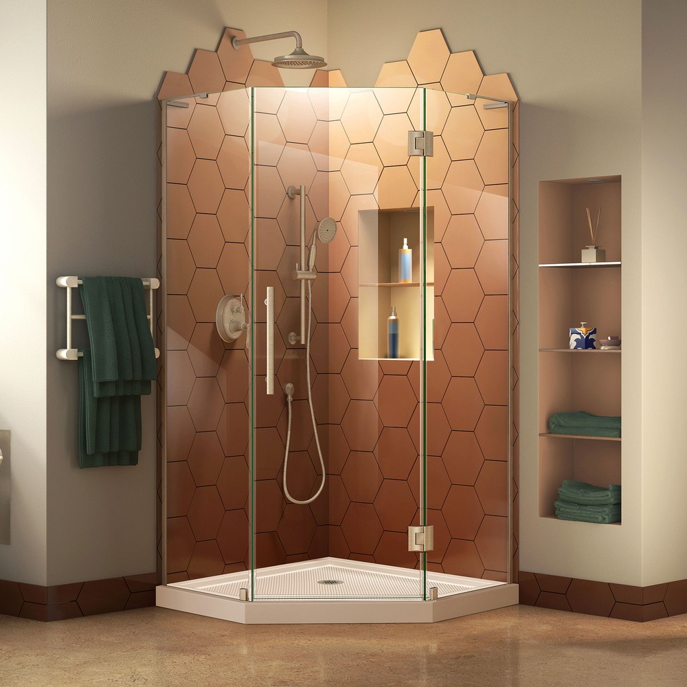 DreamLine Prism Plus 34 in. D x 34 in. W x 72 in. H Frameless Hinged Shower Enclosure in Chrome