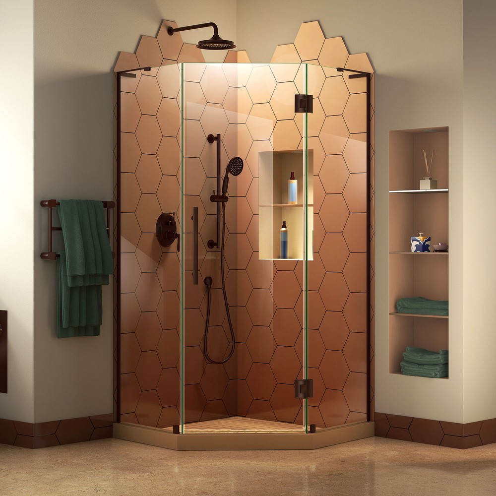 DreamLine Prism Plus 40 in. D x 40 in. W x 72 in. H Frameless Hinged Shower Enclosure in Brushed Nickel