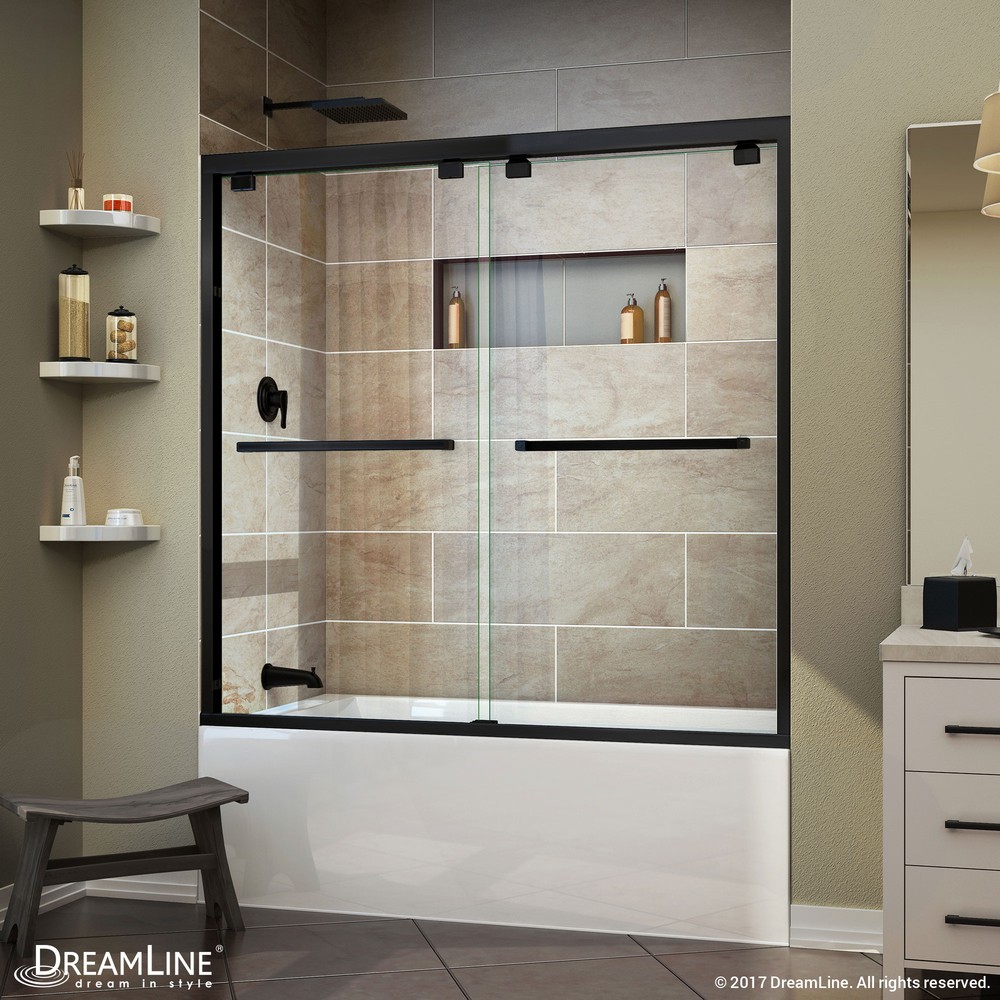 DreamLine Encore 44-48 in. W x 76 in. H Semi-Frameless Bypass Shower Door in Satin Black