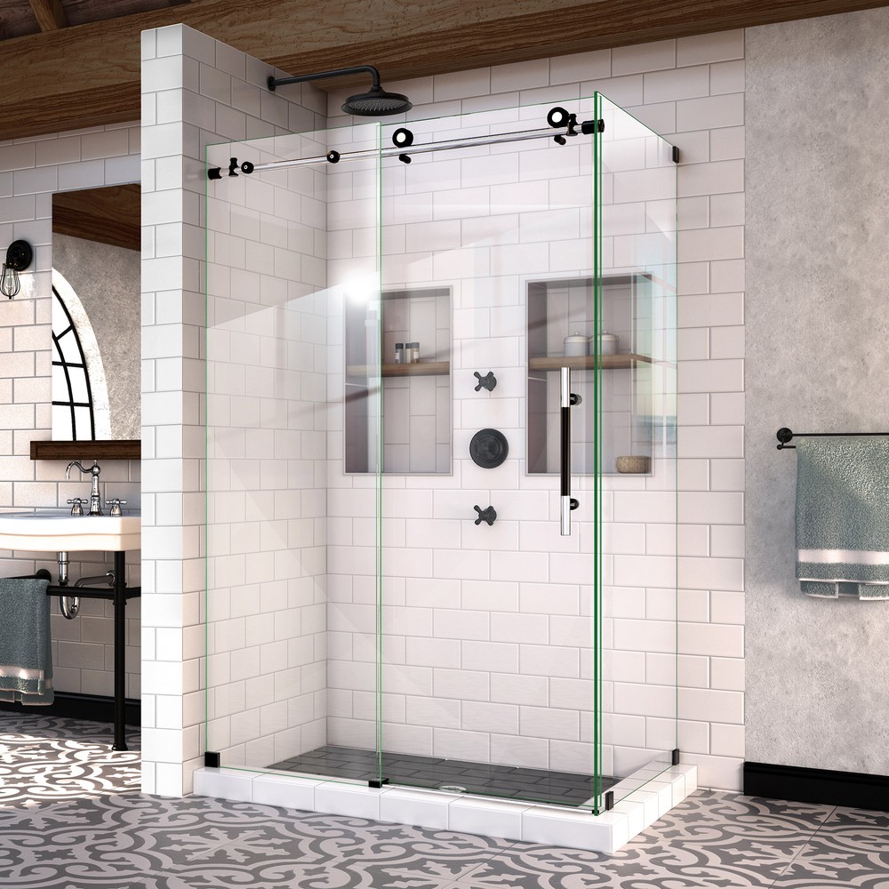 DreamLine Enigma-XT 56-60 in. W x 76 in. H Fully Frameless Sliding Shower Door in Tuxedo Finish