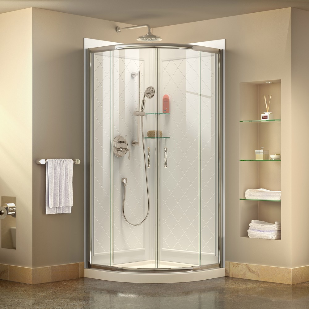 DreamLine Prime 38 in. D x 38 in. W x 74 3/4 in. H Clear Sliding Shower Enclosure in Chrome with Corner Drain Black Base Kit