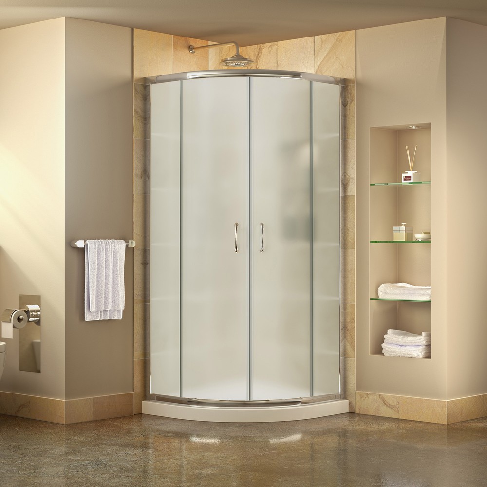 DreamLine Prime 33 in. D x 33 in. W x 74 3/4 in. H Frosted Sliding Shower Enclosure in Chrome with Corner Drain Biscuit Base Kit