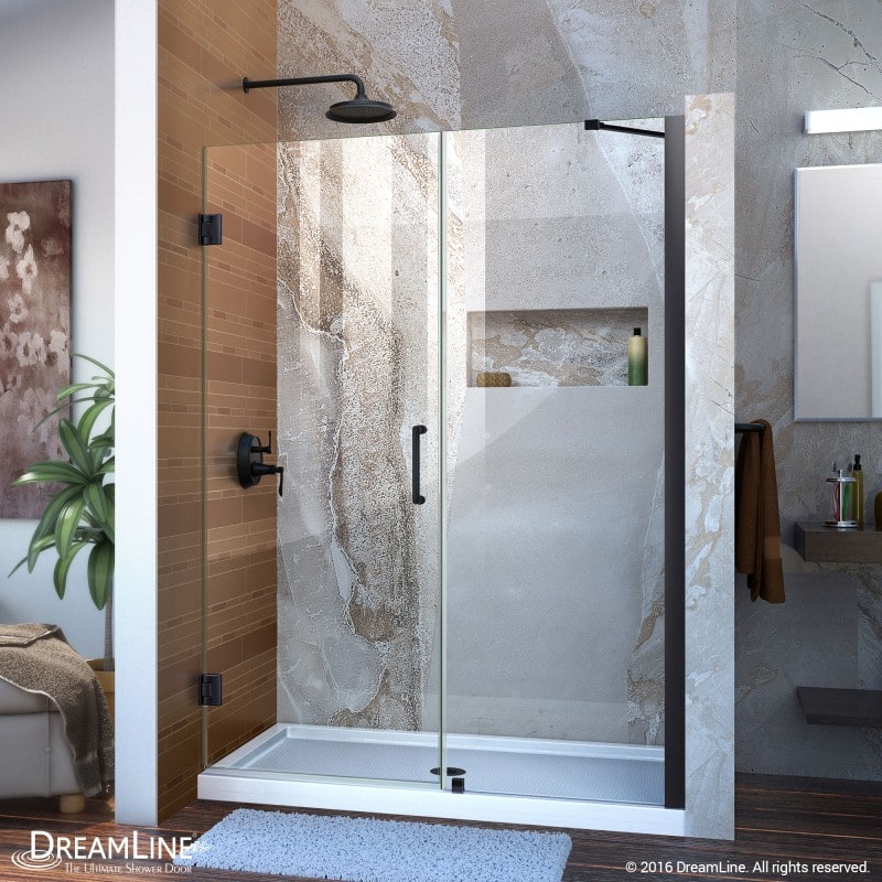 DreamLine Unidoor 51-52 in. W x 72 in. H Frameless Hinged Shower Door with Support Arm in Satin Black