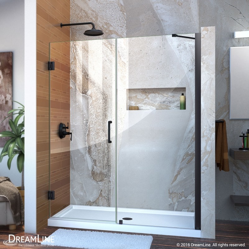 DreamLine Unidoor 59-60 in. W x 72 in. H Frameless Hinged Shower Door with Support Arm in Satin Black