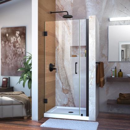 DreamLine Unidoor 34-35 in. W x 72 in. H Frameless Hinged Shower Door, Clear Glass, in Satin Black