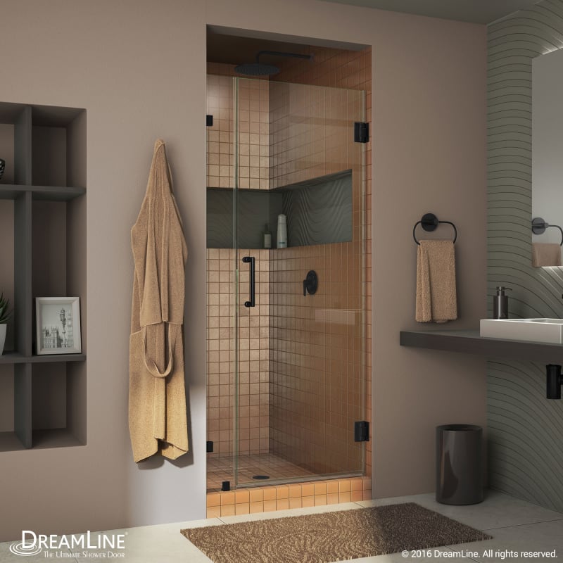 DreamLine Unidoor Lux 29 in. W x 72 in. H Fully Frameless Hinged Shower Door in Satin Black