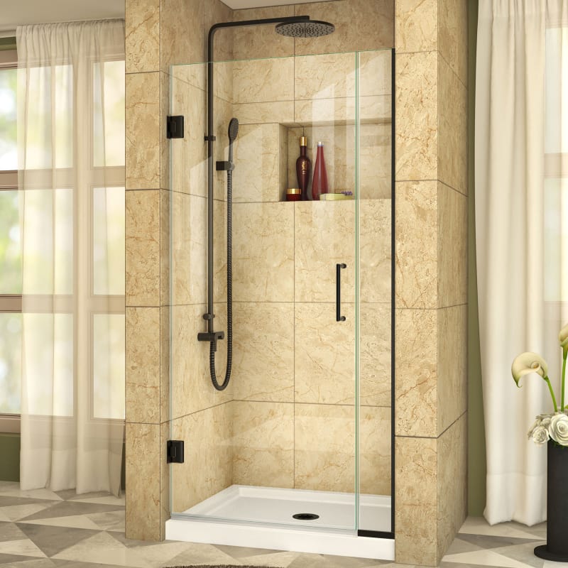 DreamLine Unidoor Plus 36-36 1/2 in. W x 72 in. H Frameless Hinged Shower Door, Clear Glass, Satin Black