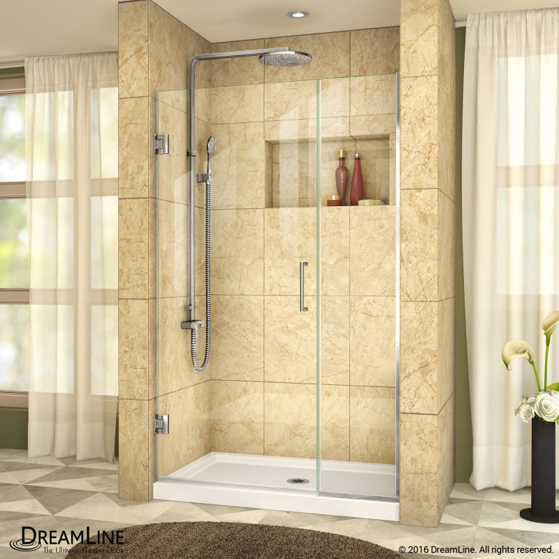 DreamLine Unidoor Plus 37-37 1/2 in. W x 72 in. H Frameless Hinged Shower Door, Clear Glass, Satin Black