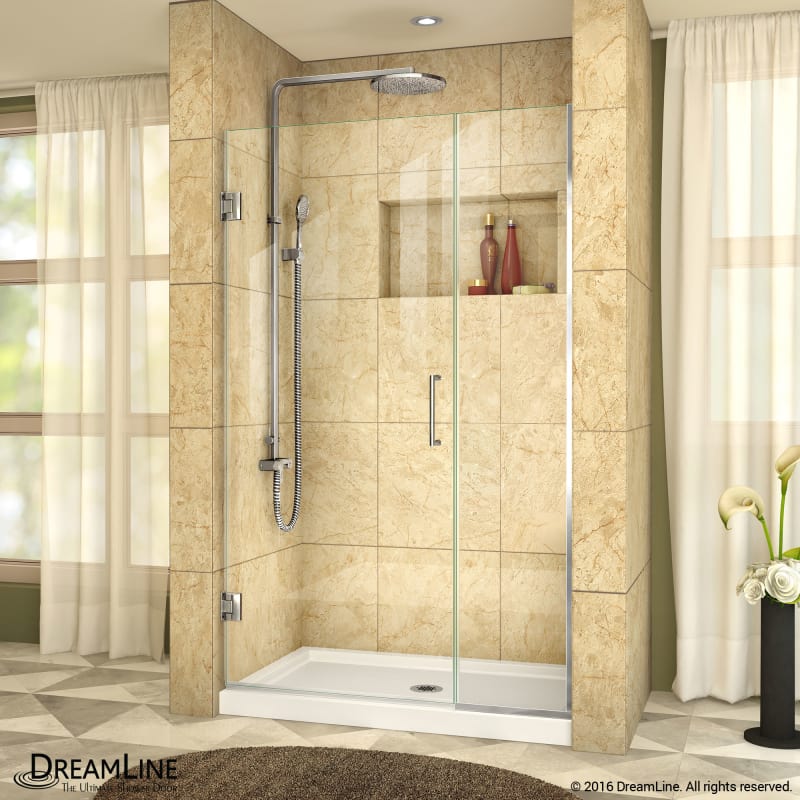 DreamLine Unidoor Plus 42-42 1/2 in. W x 72 in. H Frameless Hinged Shower Door, Clear Glass, Satin Black