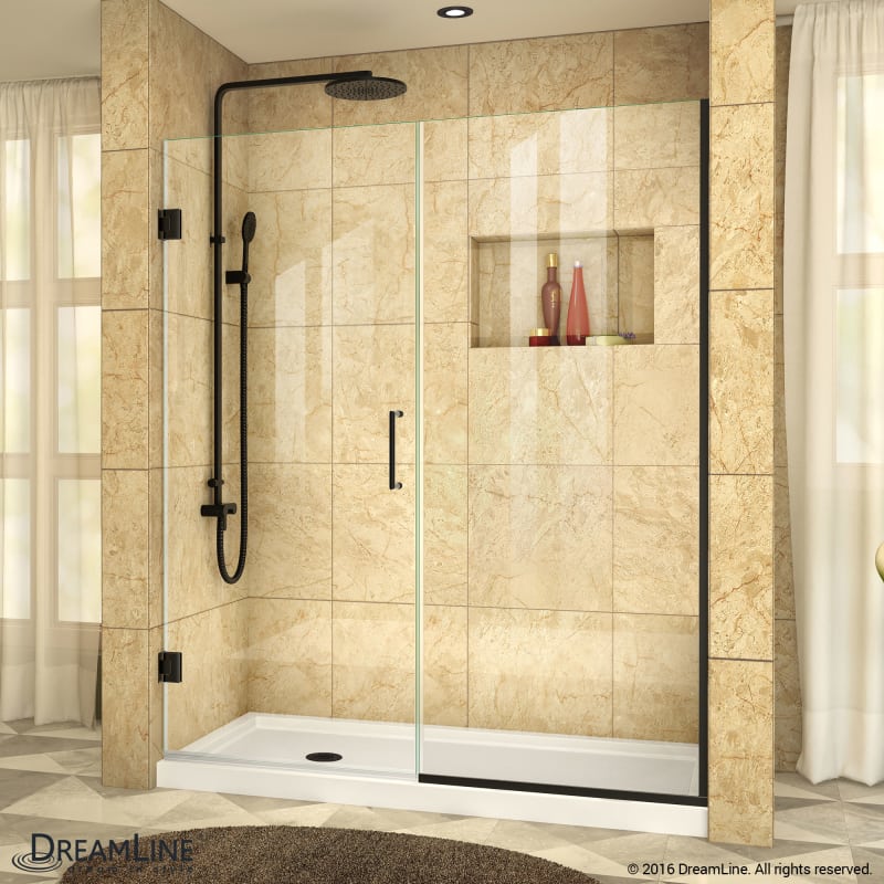 DreamLine Unidoor Plus 37 1/2 - 38 in. W x 72 in. H Frameless Hinged Shower Door, Clear Glass, Satin Black