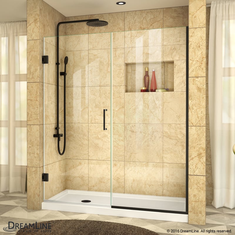 DreamLine Unidoor Plus 53 1/2 - 54 in. W x 72 in. H Frameless Hinged Shower Door, Clear Glass, Satin Black