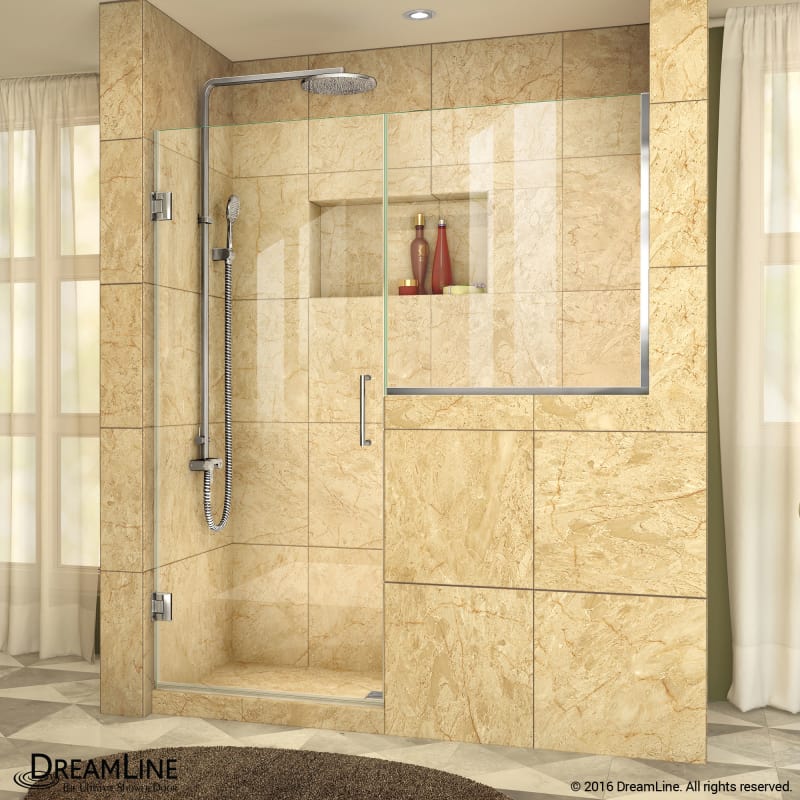 DreamLine Unidoor Plus 57-57 1/2 in. W x 72 in. H Hinged Shower Door with 36 in. Half Panel, Clear Glass, Satin Black