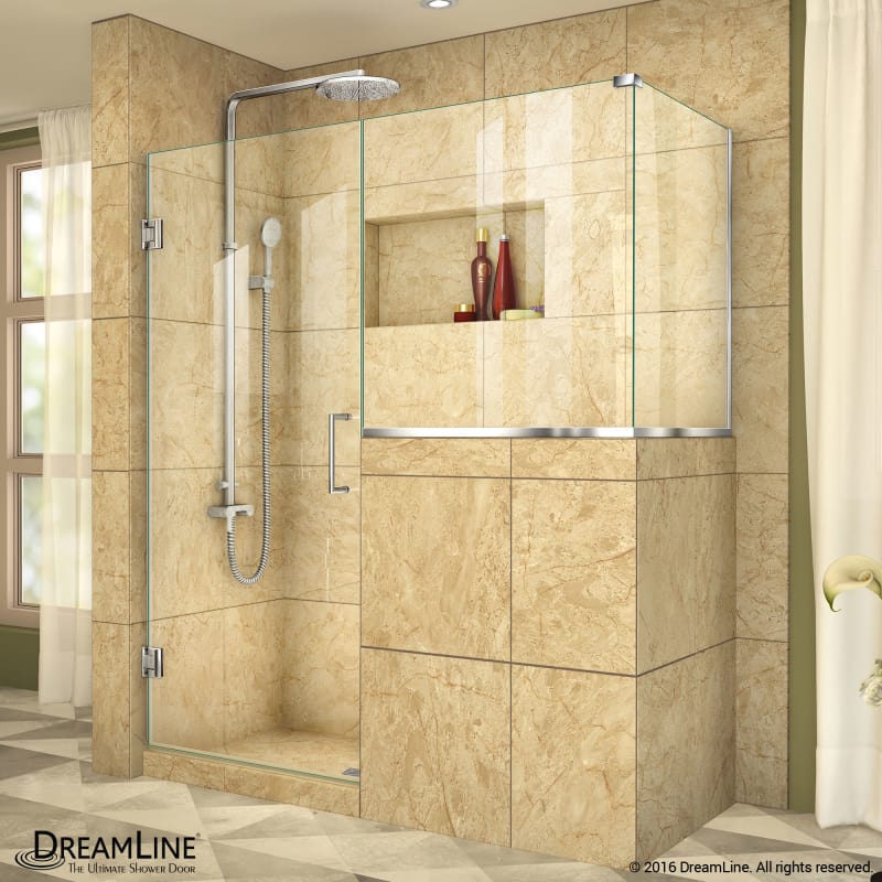 DreamLine Unidoor Plus 54 in. W x 36 3/8 in. D x 72 in. H Frameless Hinged Shower Enclosure, Clear Glass, Satin Black