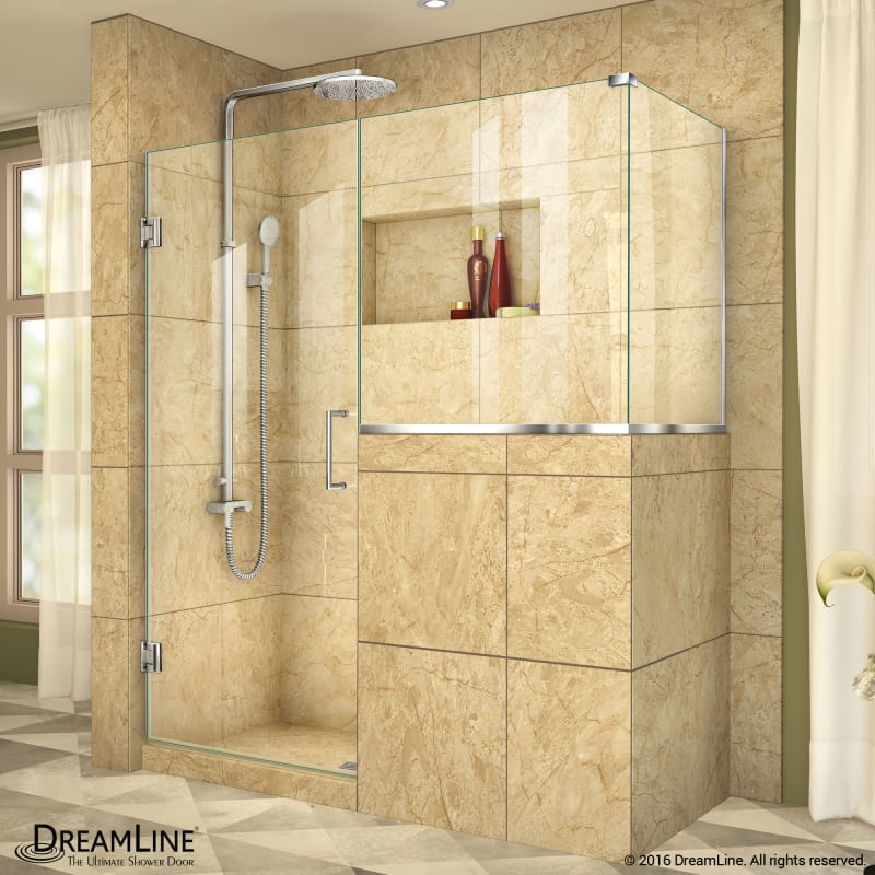 DreamLine Unidoor Plus 54 in. W x 30 3/8 in. D x 72 in. H Frameless Hinged Shower Enclosure, Clear Glass, Satin Black