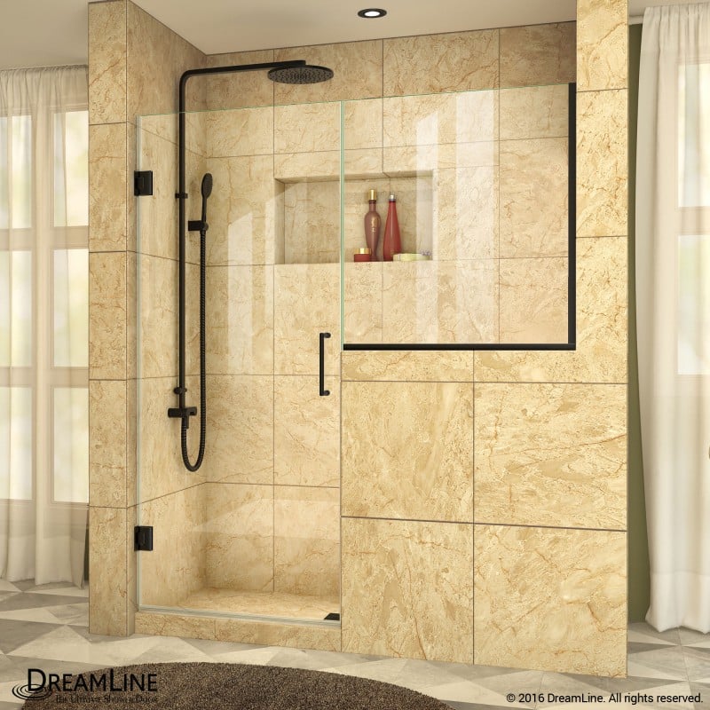 DreamLine Unidoor Plus 59-59 1/2 in. W x 72 in. H Hinged Shower Door with 34 in. Half Panel, Clear Glass, Satin Black