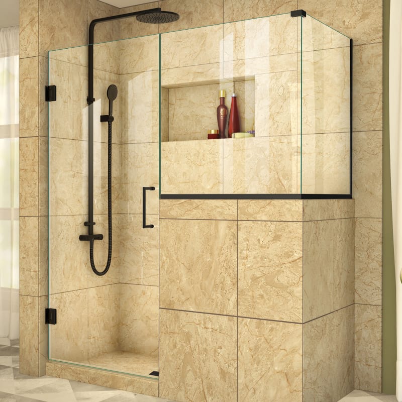 DreamLine Unidoor Plus 48 in. W x 36 3/8 in. D x 72 in. H Frameless Hinged Shower Enclosure, Clear Glass, Satin Black