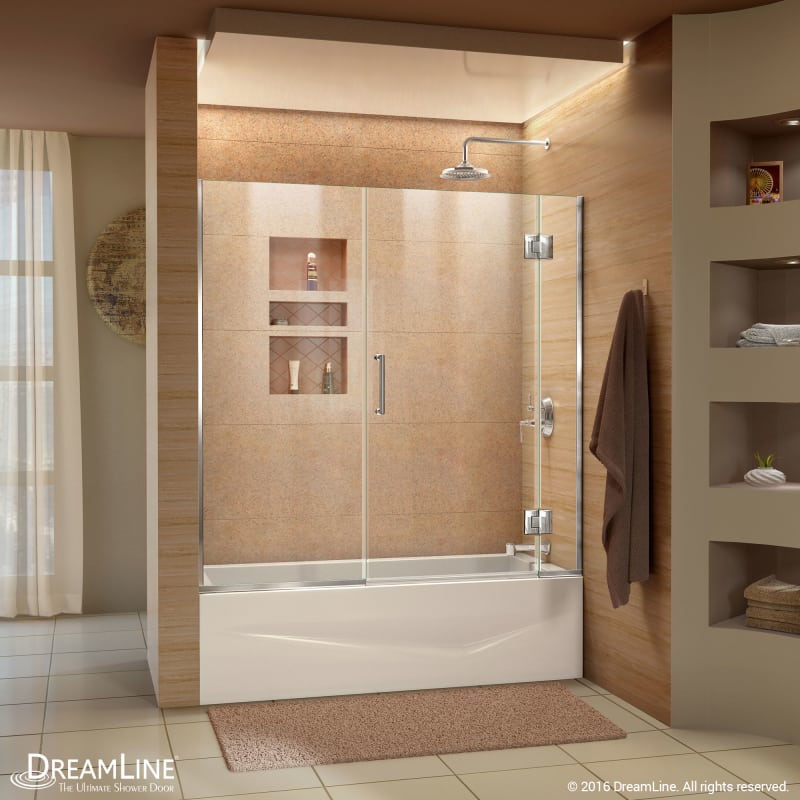 DreamLine Unidoor-X 58-58 1/2 in. W x 58 in. H Frameless Hinged Tub Door in Chrome