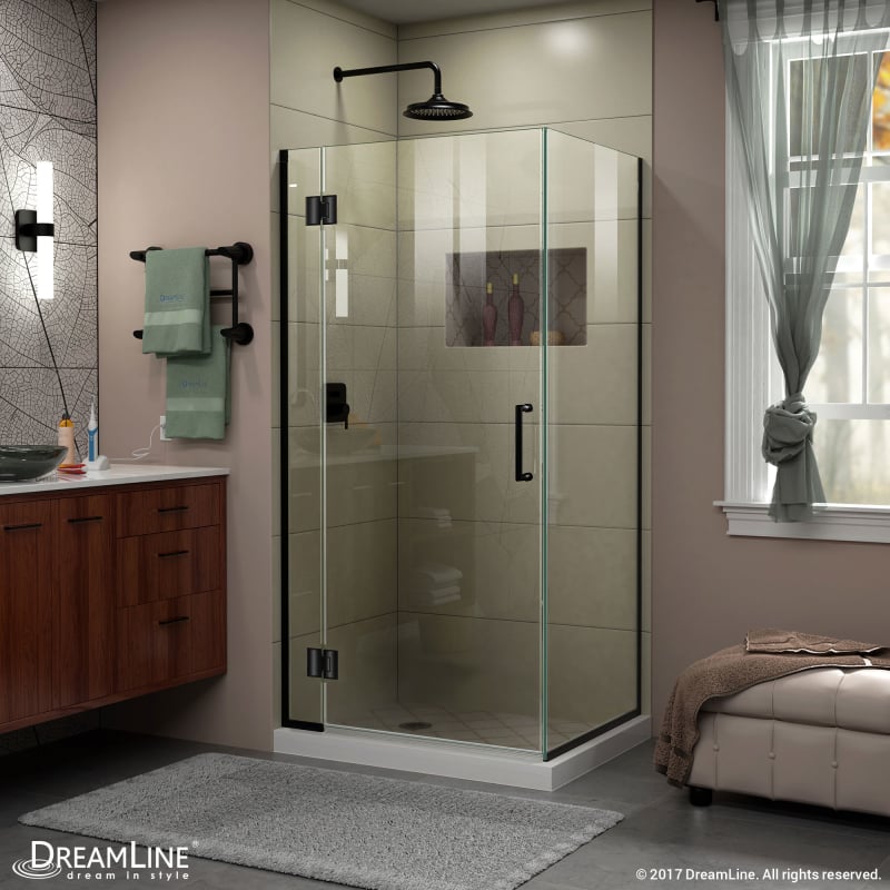 DreamLine Unidoor-X 30 3/8 in. W x 34 in. D x 72 in. H Frameless Hinged Shower Enclosure in Satin Black