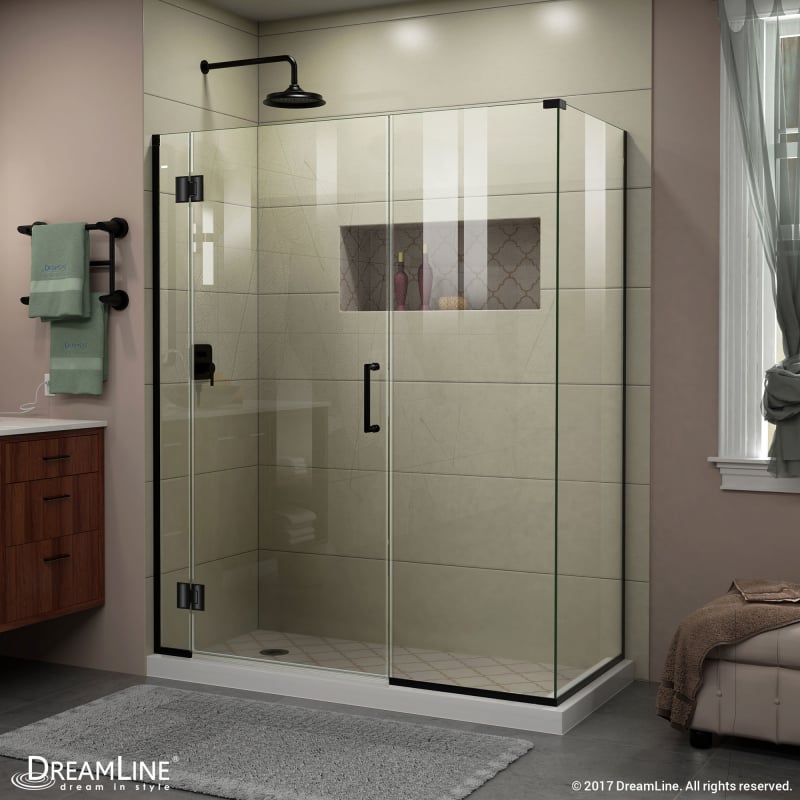 DreamLine Unidoor-X 59 1/2 in. W x 30 3/8 in. D x 72 in. H Frameless Hinged Shower Enclosure in Satin Black