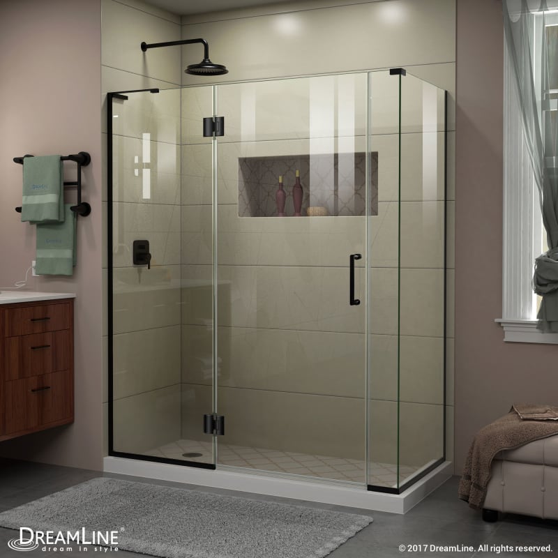 DreamLine Unidoor-X 57 1/2 in. W x 34 3/8 in. D x 72 in. H Frameless Hinged Shower Enclosure in Satin Black