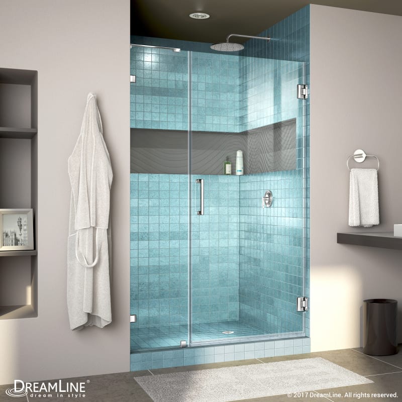 DreamLine Unidoor Lux 42 in. W x 72 in. H Fully Frameless Hinged Shower Door with L-Bar in Chrome