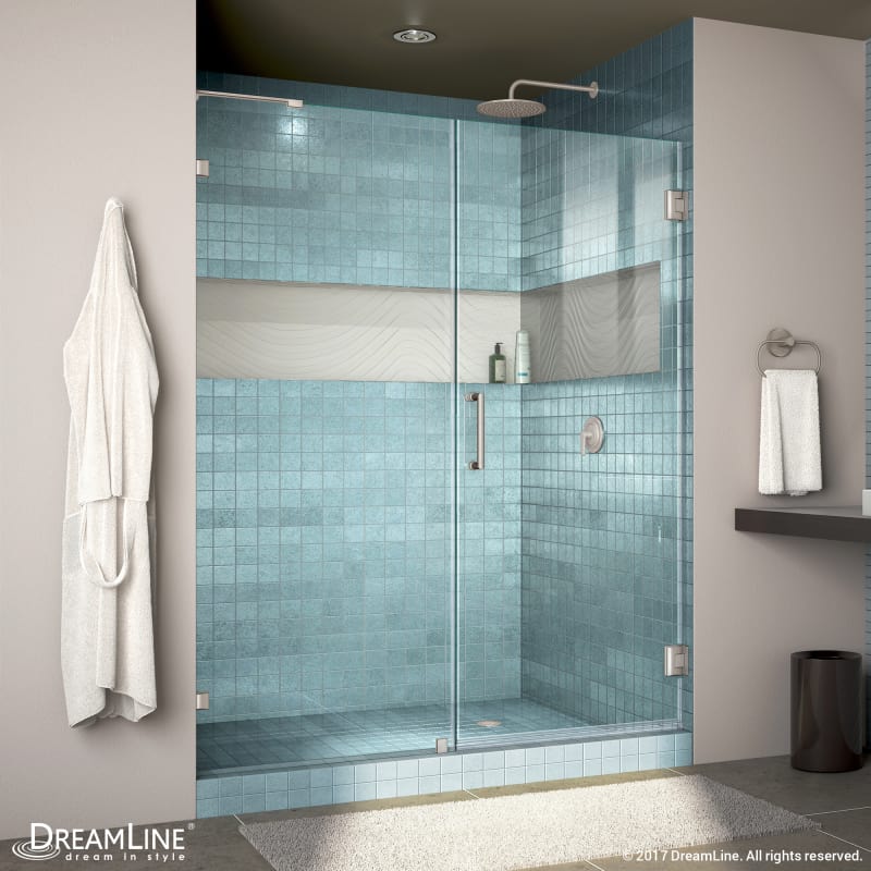 DreamLine Unidoor Lux 54 in. W x 72 in. H Fully Frameless Hinged Shower Door with L-Bar in Brushed Nickel