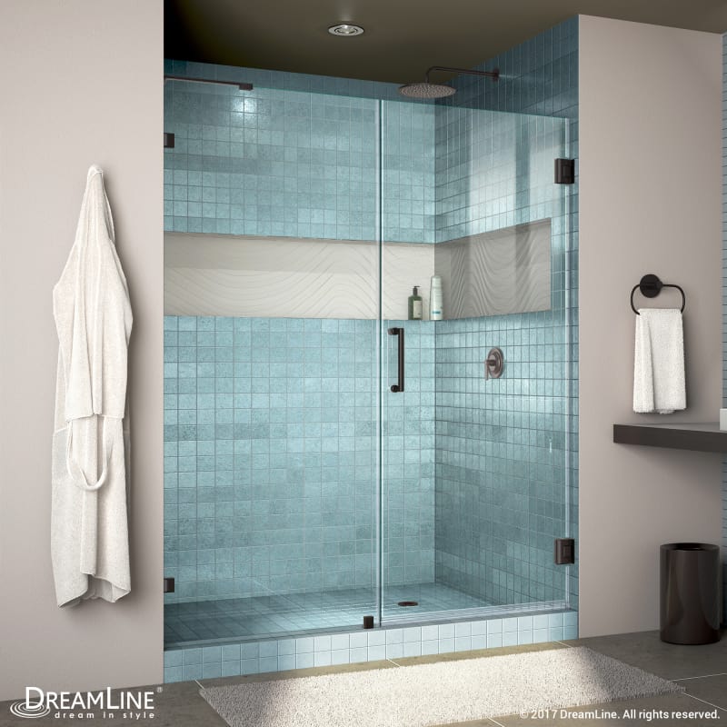 DreamLine Unidoor Lux 56 in. W x 72 in. H Fully Frameless Hinged Shower Door with L-Bar in Satin Black