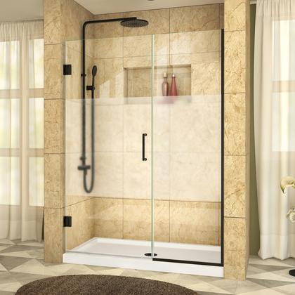 DreamLine Unidoor Plus 51-51 1/2 in. W x 72 in. H Frameless Hinged Shower Door, Frosted Band, Satin Black