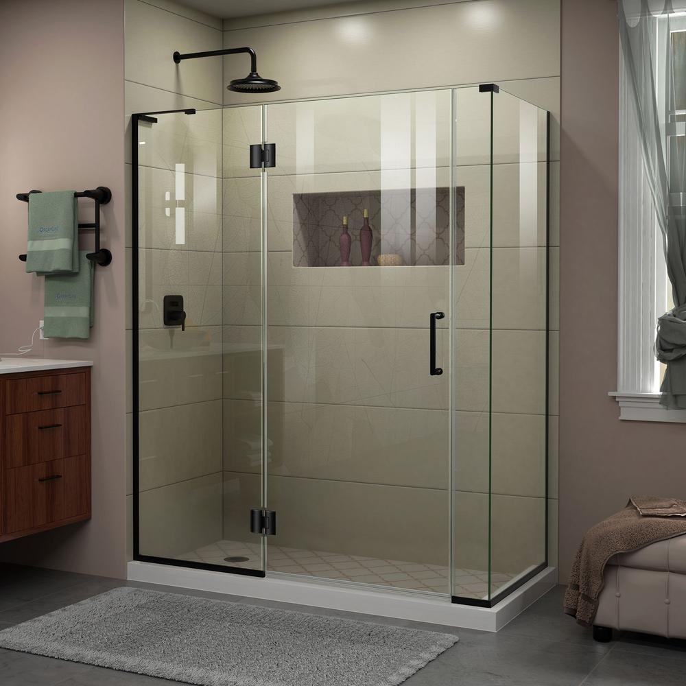 DreamLine Unidoor-X 57 in. W x 34 3/8 in. D x 72 in. H Frameless Hinged Shower Enclosure in Satin Black