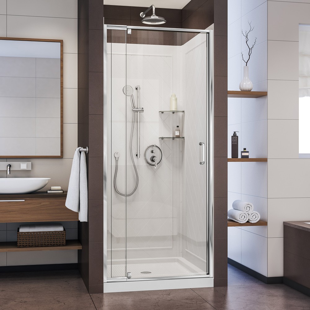 DreamLine Flex 34 1/2 in. D x 56-60 in. W x 72 in. H Semi-Frameless Pivot Shower Enclosure in Chrome