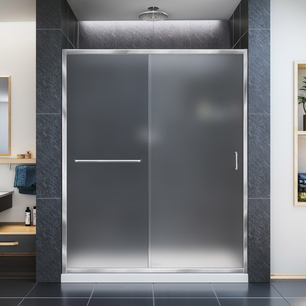 DreamLine Infinity-Z 36 in. D x 60 in. W x 74 3/4 in. H Frosted Sliding Shower Door in Brushed Nickel and Left Drain Biscuit Bas