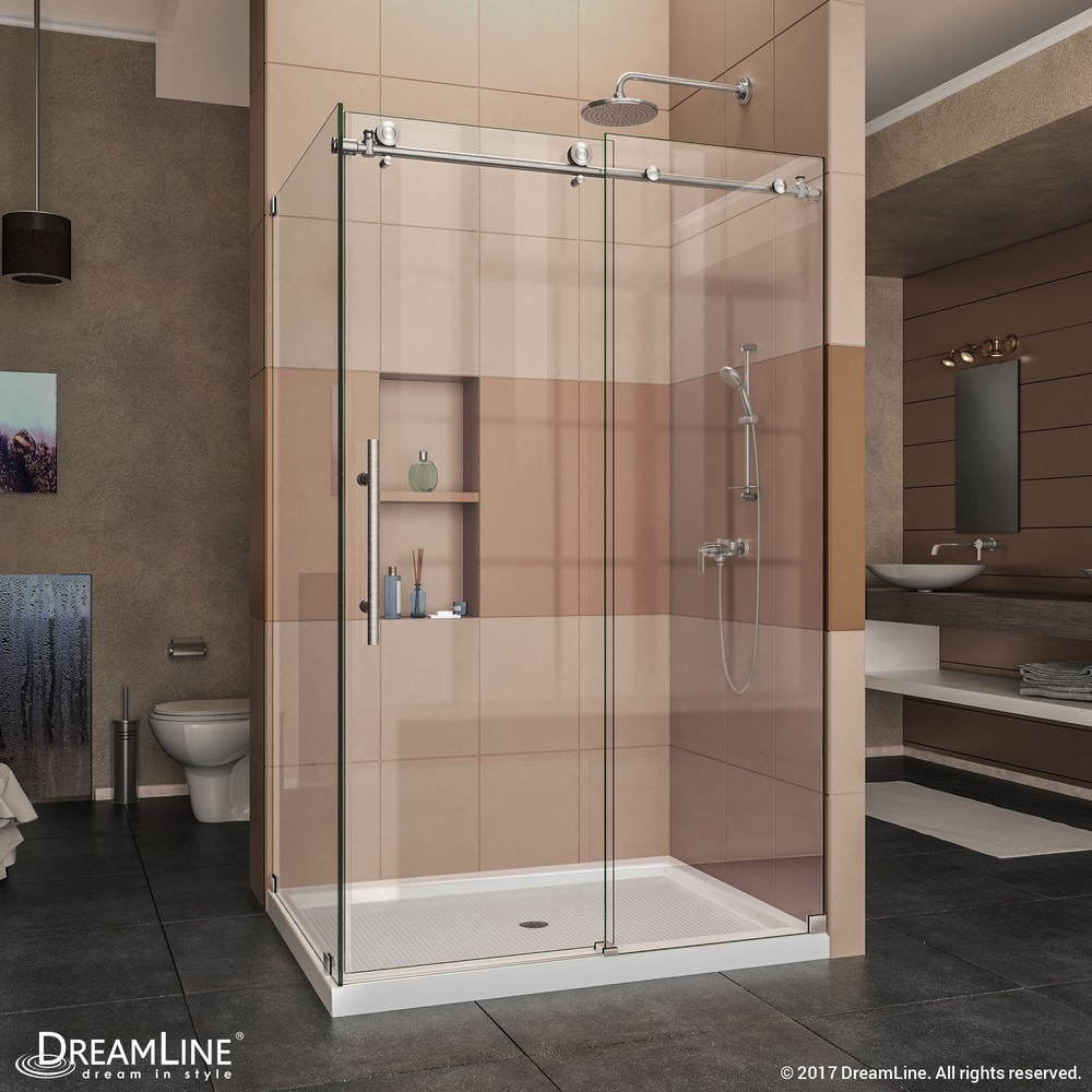 DreamLine Enigma-X 32 1/2 in. D x 60 3/8 in. W x 76 in. H Fully Frameless Sliding Shower Enclosure in Polished Stainless Steel