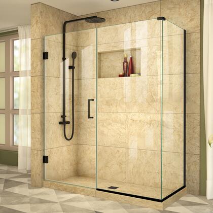 DreamLine Unidoor Plus 55 in. W x 34 3/8 in. D x 72 in. H Frameless Hinged Shower Enclosure, Clear Glass, Satin Black