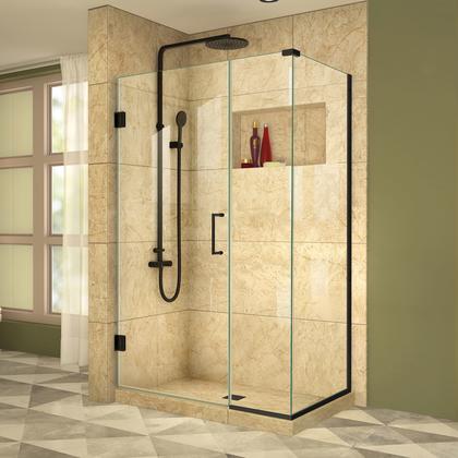 DreamLine Unidoor Plus 40 in. W x 30 3/8 in. D x 72 in. H Frameless Hinged Shower Enclosure, Clear Glass, Satin Black