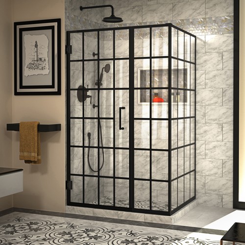 DreamLine Linea Maze 34 in. W x 72 in. H Single Panel Frameless Shower Door, Open Entry Design in Satin Black