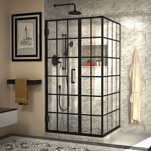 DreamLine Unidoor Toulon 34 in. D x 52 in. W x 72 in. H Frameless Hinged Shower Enclosure in Satin Black