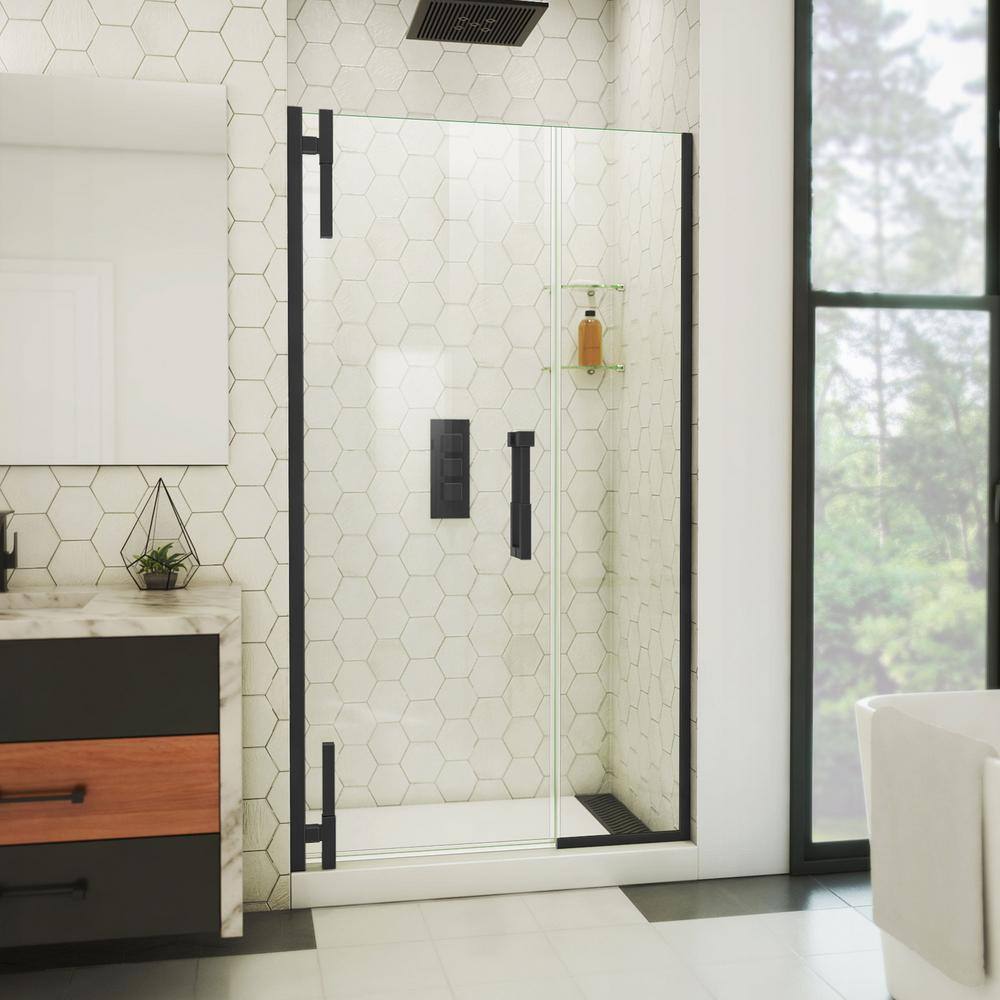 DreamLine Ascend 42-43 in. W x 72 in. H Frameless Pivot Shower Door in Satin Black