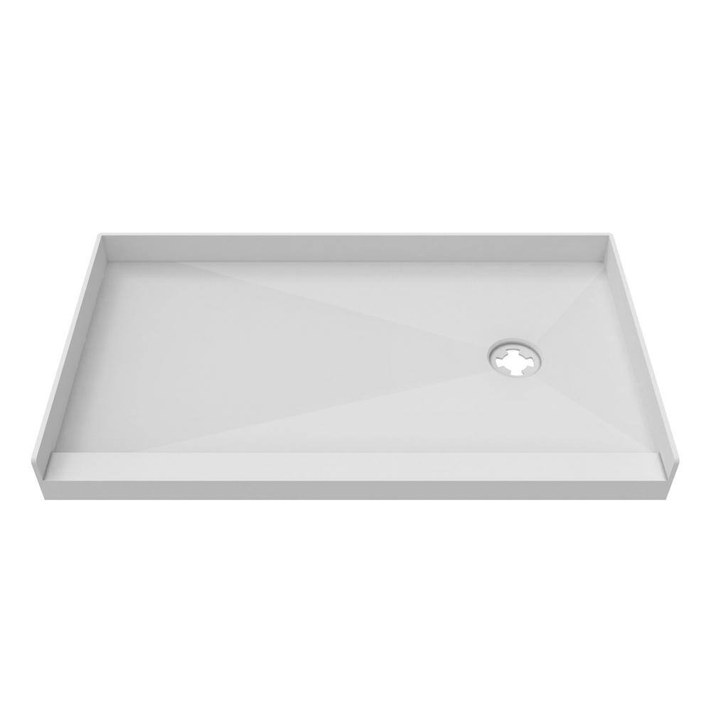 DreamLine TilePrime 36 in. D x 60 in. W x 3 in. H Single Threshold Shower Base, Right Drain