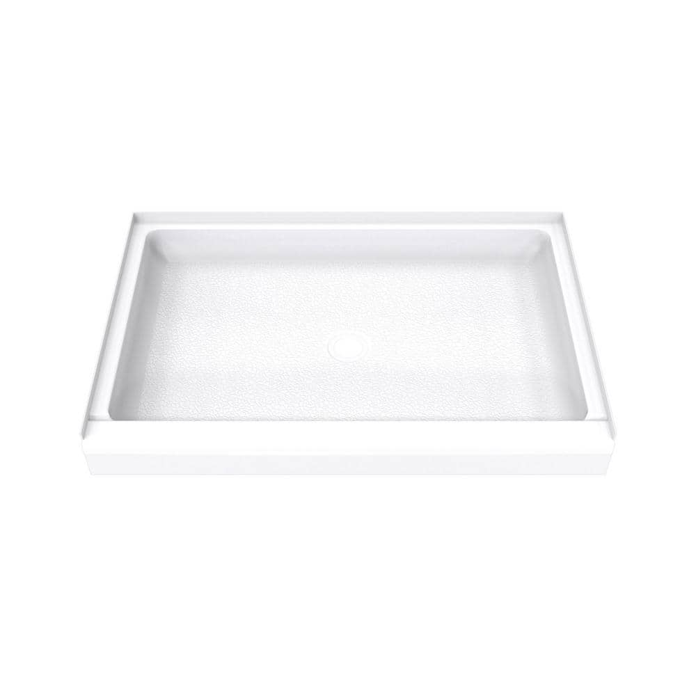 DreamLine DreamStone 32 in. D x 48 in. W x 5 1/2 in. H Center Drain Single Threshold Shower Base in White