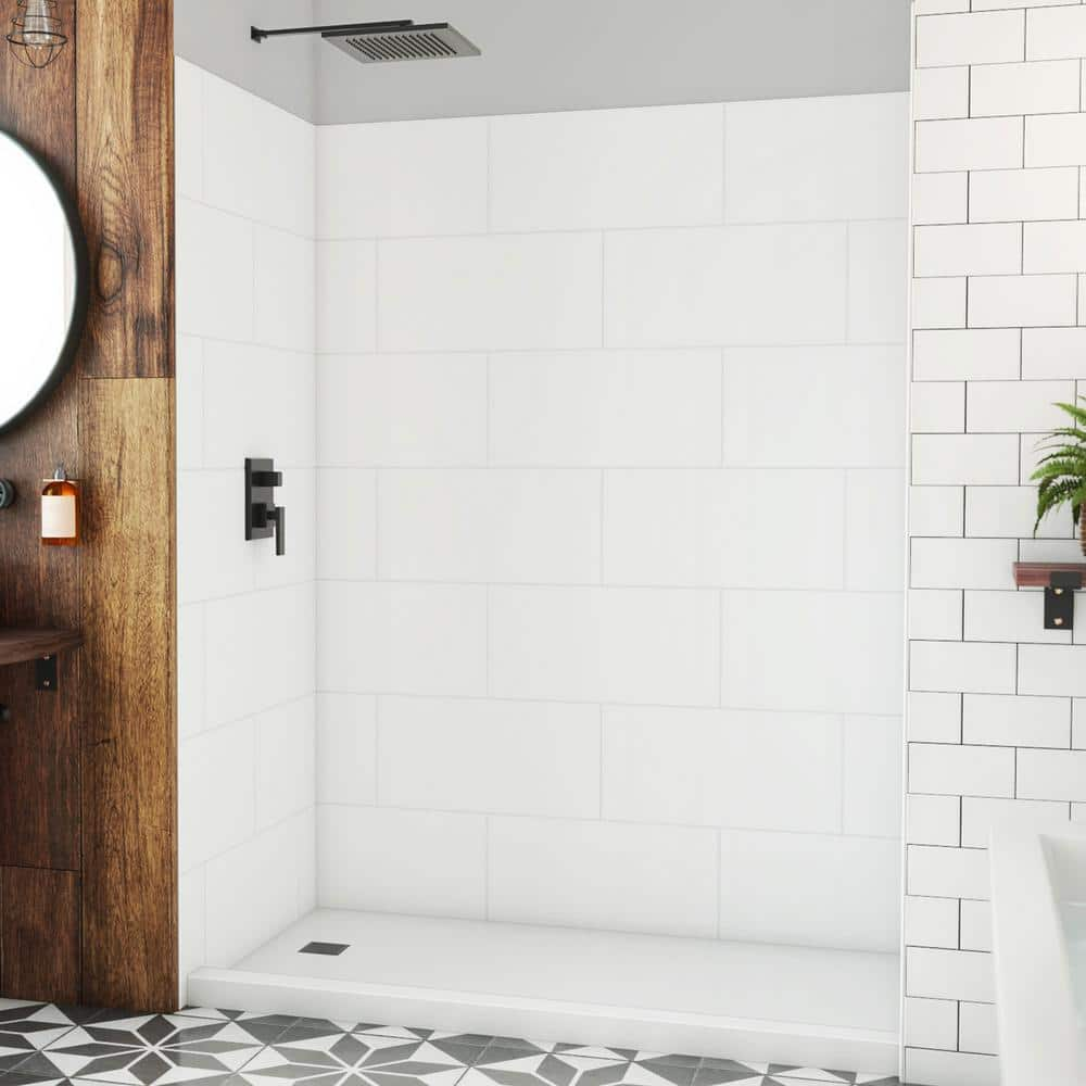 DreamLine DreamStone 36 in. D x 62 in. W x 84 in. H Shower Wall Kit in White Traditional Subway Pattern